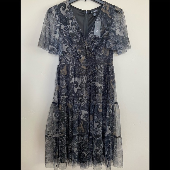 NEW Candalite Women's Mesh Floral Short Sleeves Dress Black/Gray Size S - Picture 1 of 7